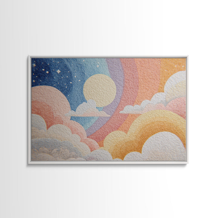 Pastel Rainbow with Soft Cloud Shapes Canvas Print, Nursery Decor, Modern Decor, Abstract Art, Nursery, Wall Decor, Art Print, NDE-3x2-53