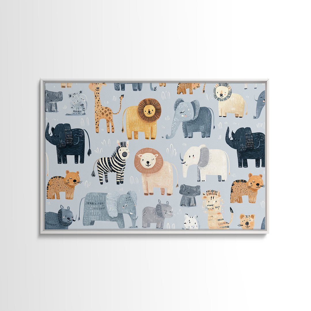 Cute Safari Animals Canvas Print, Nursery Decor, Room Decor, Fine Art, Nursery, Framed Wall Art, Bedroom Decor, Wall Decal, NDE-3x2-56