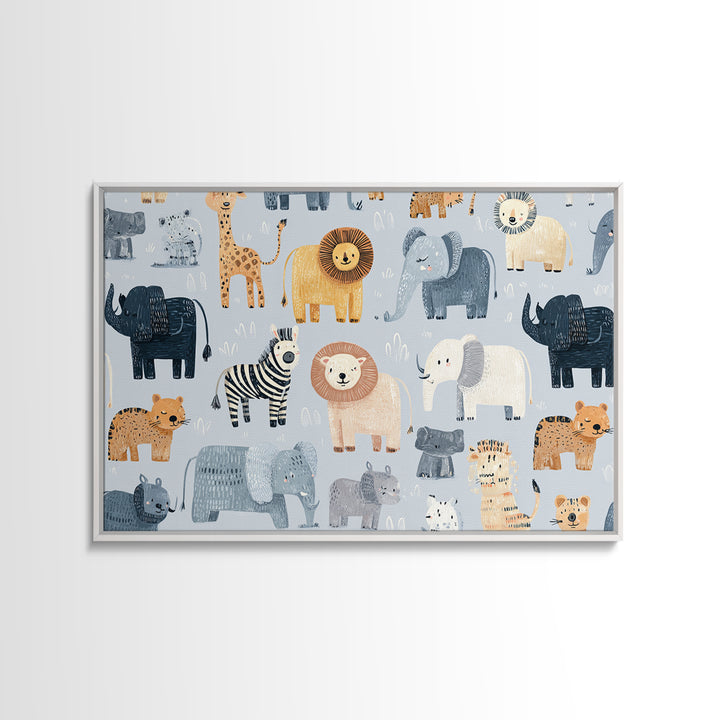 Cute Safari Animals Canvas Print, Nursery Decor, Room Decor, Fine Art, Nursery, Framed Wall Art, Bedroom Decor, Wall Decal, NDE-3x2-56