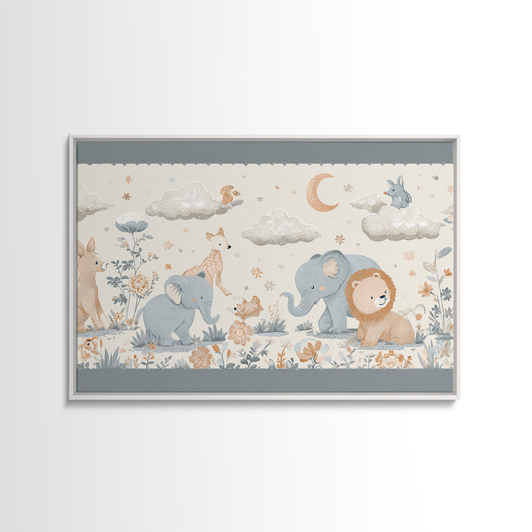 Woodland Animal Parade Framed Canvas Print, Nursery Decor, Nursery Prints, Nursery, Nursery Wall Decal, Boy Nursery Decor, NDE-3x2-6