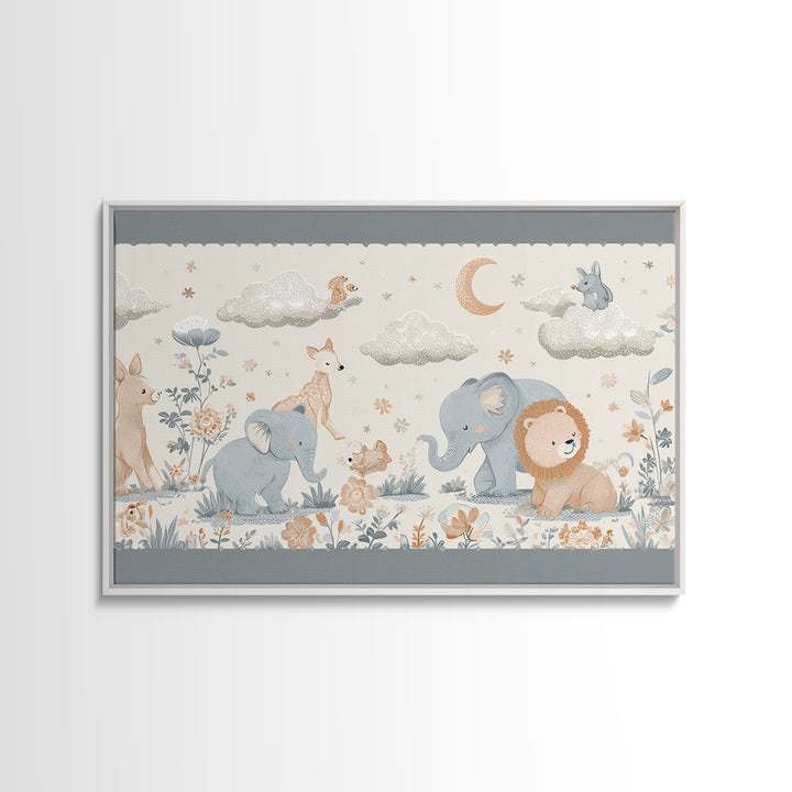 Woodland Animal Parade Framed Canvas Print, Nursery Decor, Nursery Prints, Nursery, Nursery Wall Decal, Boy Nursery Decor, NDE-3x2-6