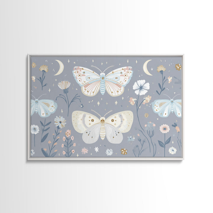 Pastel Butterfly and Wildflower Pattern Canvas Print, Nursery Decor, Minimalist Decor, Oil Painting, Nursery, Wall Decals, NDE-3x2-68