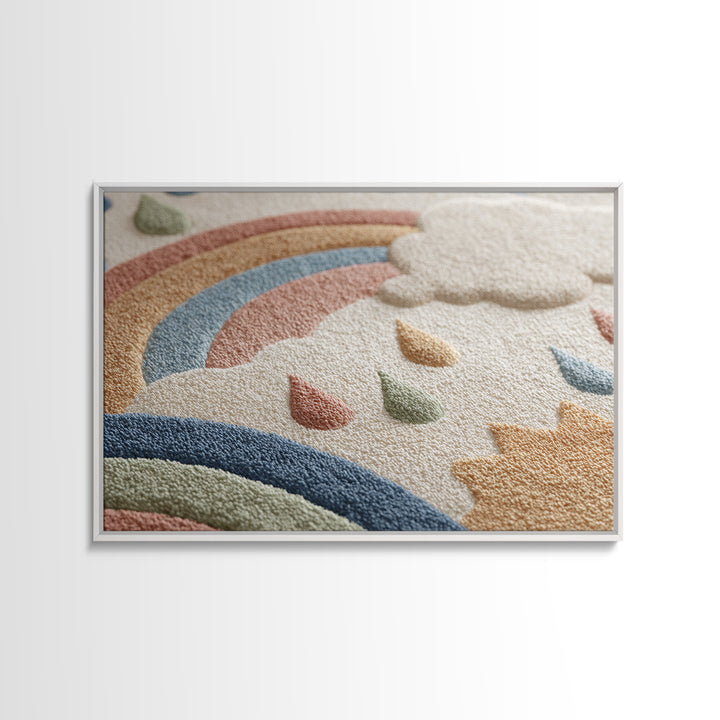 Cloud Rainbow and Raindrop Composition Canvas Print, Nursery Decor, Contemporary Art, Fine Art, Nursery, Wall Decals, NDE-3x2-72