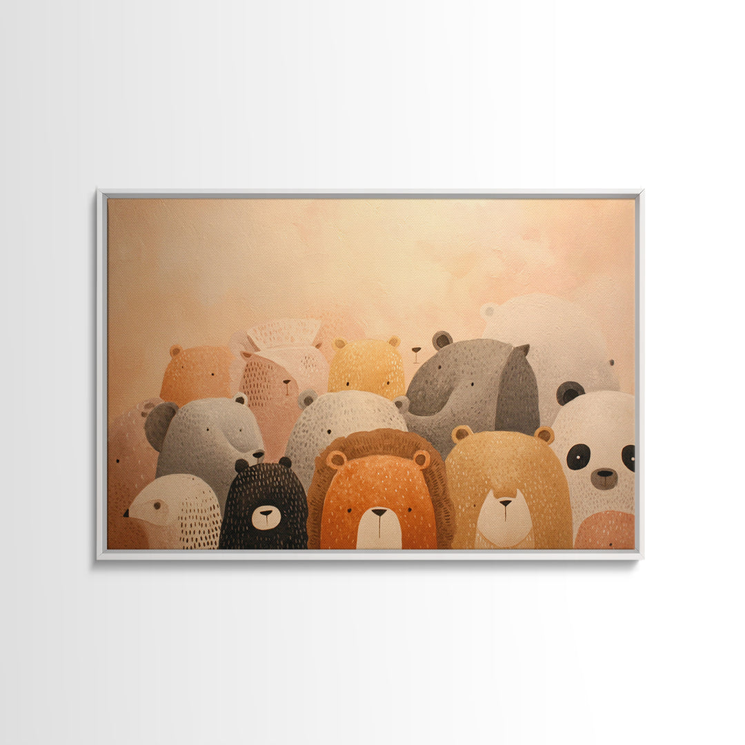 Cute Safari Animals Framed Canvas Print, Nursery Decor, Floral Wallpaper, Oil Painting, Nursery, Fine Art Print, NDE-3x2-8