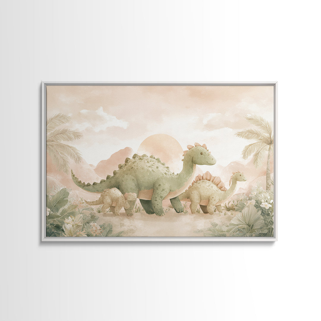 Gentle Dinosaur Family Canvas Print, Nursery Decor, Nursery Wall Decor, Fine Art, Nursery, Nursery Name Sign, Kids Wall Art, NDE-3x2-83