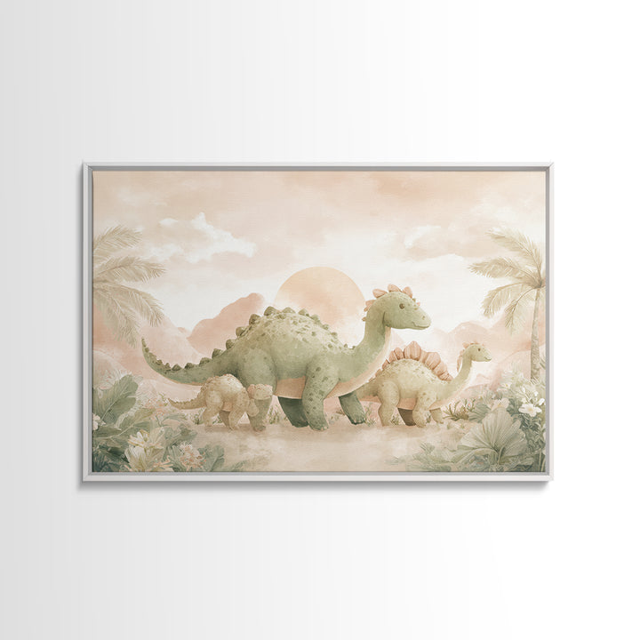 Gentle Dinosaur Family Canvas Print, Nursery Decor, Nursery Wall Decor, Fine Art, Nursery, Nursery Name Sign, Kids Wall Art, NDE-3x2-83