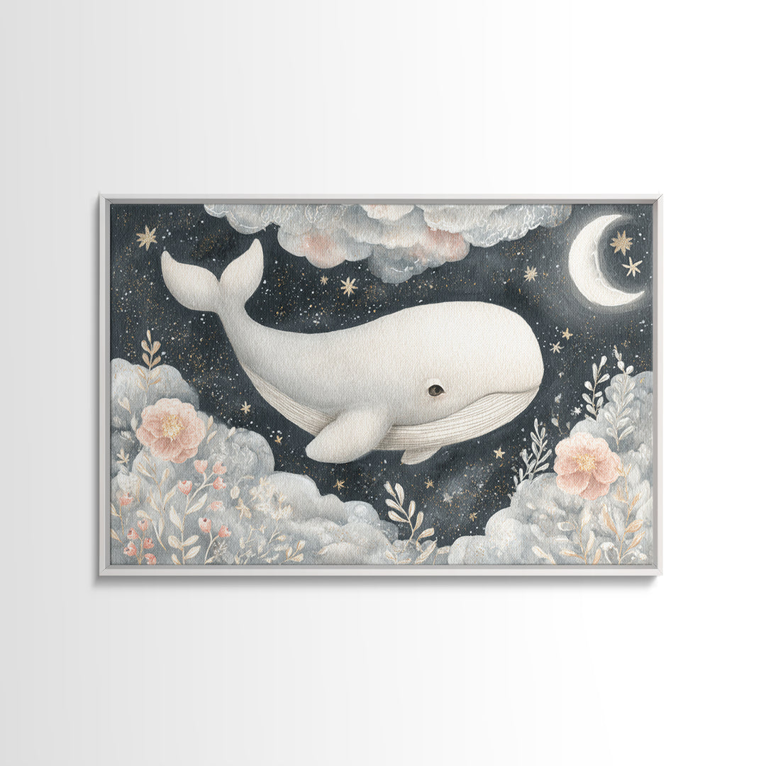 Baby Whale Swimming Through Stars Canvas Print, Nursery Decor, Wall Decor, Fine Art, Nursery, Woodland Nursery Decor, NDE-3x2-84