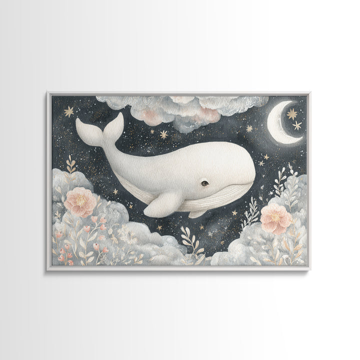 Baby Whale Swimming Through Stars Canvas Print, Nursery Decor, Wall Decor, Fine Art, Nursery, Woodland Nursery Decor, NDE-3x2-84