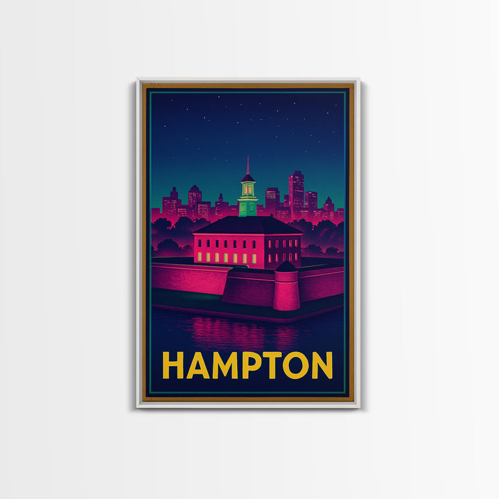 Hampton Virginia Travel Poster, Canvas Print, Retro Neon Travel Art, Hampton City Art, Travel Wall Art, Modern Wall Decor, Wall Art