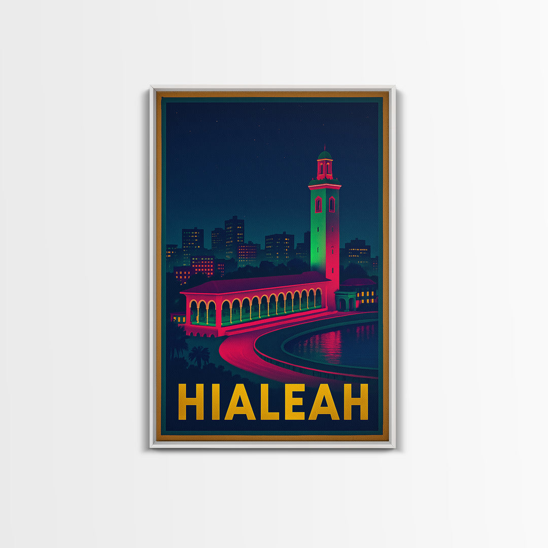 Hialeah Florida Travel Poster, Canvas Print, Cyberpunk Style City Art, Hialeah Travel Art, Wanderlust Decor, Fine Art Print, Wall Art