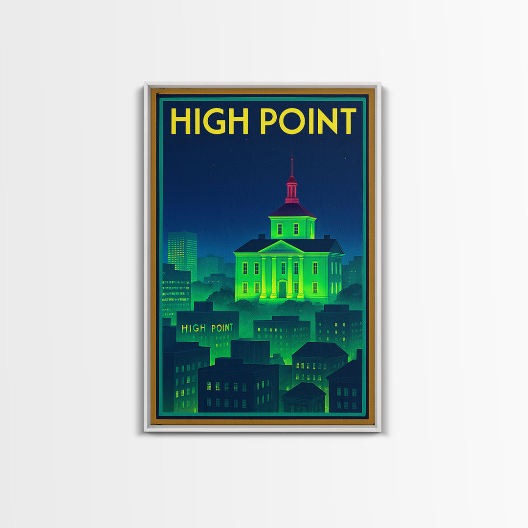 High Point Travel Poster, Framed Canvas Print, Cyberpunk Style City Art, High Point City Art, Vintage City Poster, Vintage Travel Art
