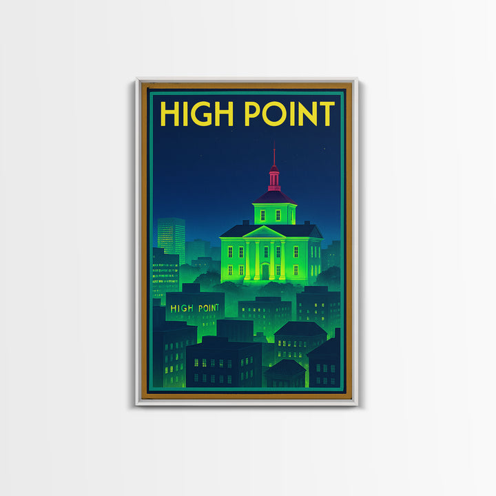 High Point Travel Poster, Framed Canvas Print, Cyberpunk Style City Art, High Point City Art, Vintage City Poster, Vintage Travel Art