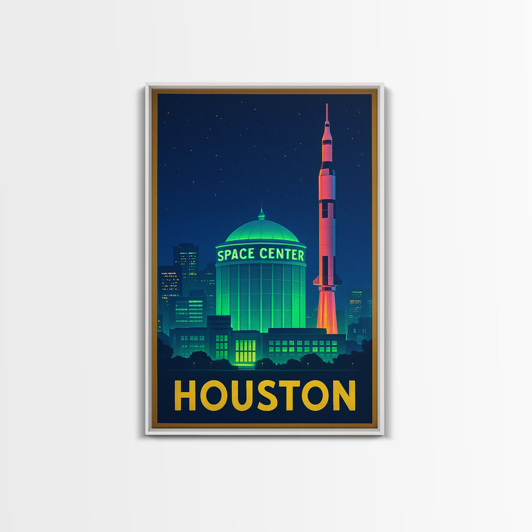 Houston Texas Travel Poster, Canvas Print, Electric Night Poster Art, Houston City Art, Fine Art Print, Travel Wall Art, Home Office Decor
