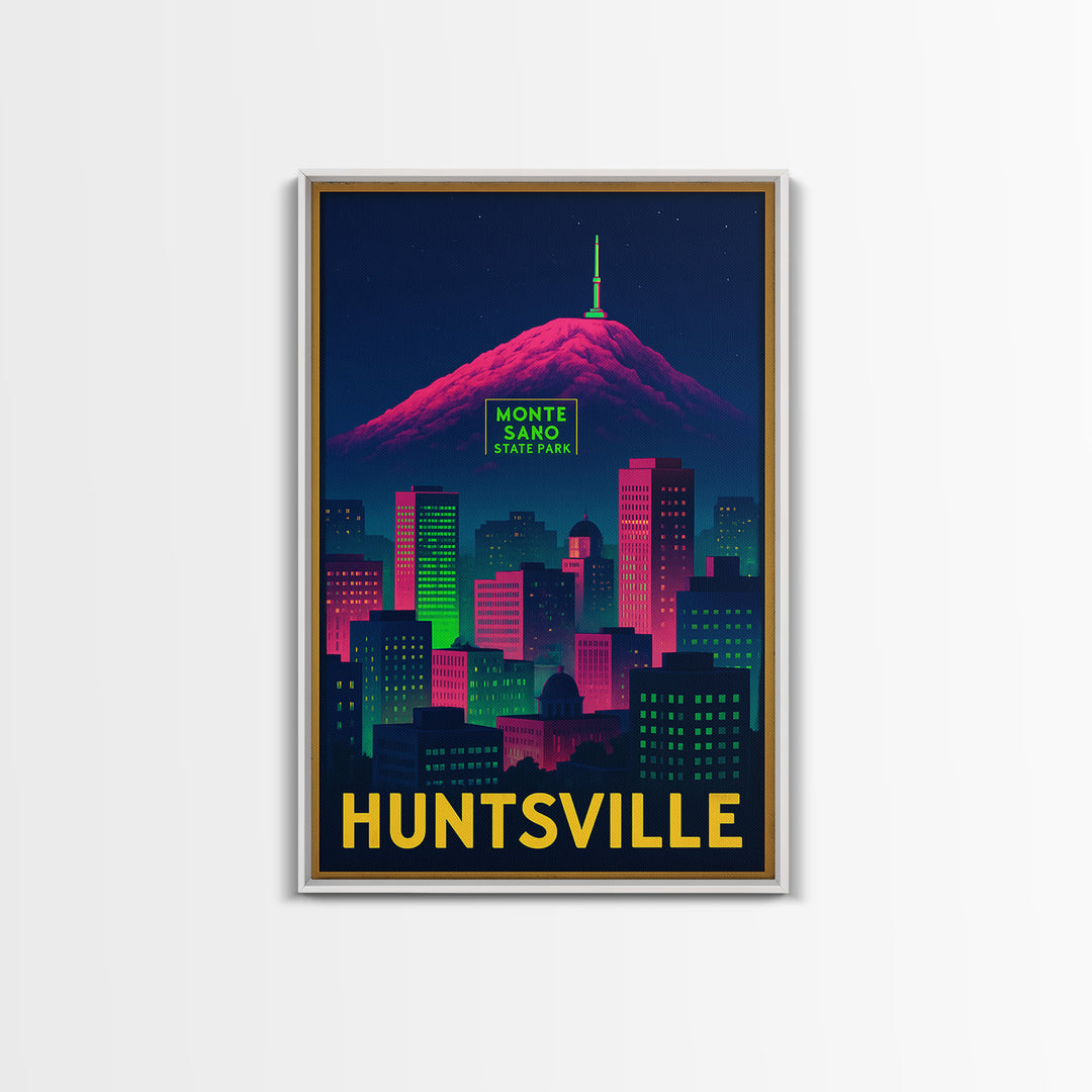 Huntsville Alabama Travel Poster, Framed Canvas Print, Cyberpunk Style City Art, Huntsville Poster Print, Travel Art Print, City Art Print