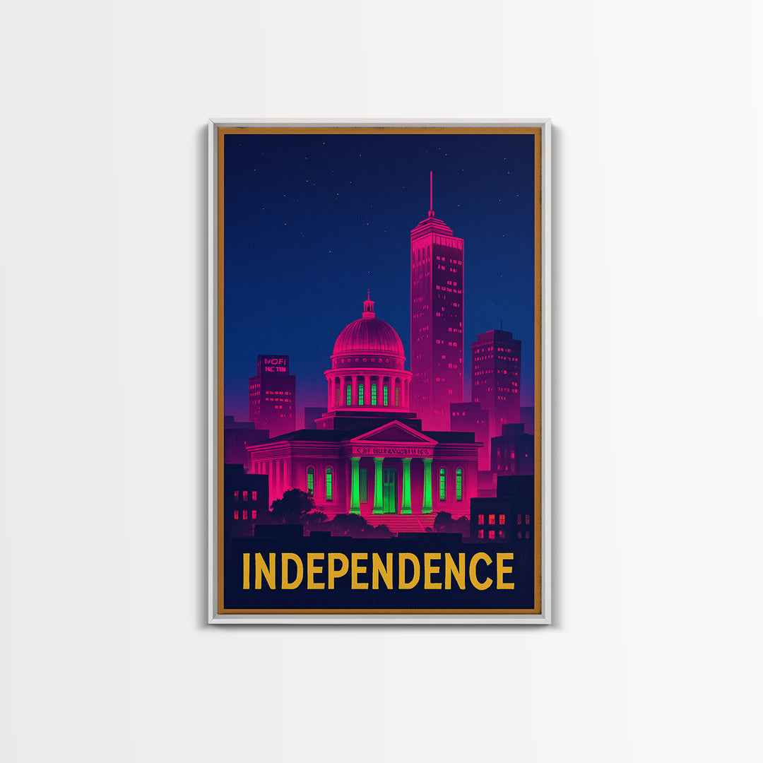 Independence Missouri Travel Poster, Canvas Print, Electric Night Poster Art, Independence Art Print, City Illustration, Home Office Decor