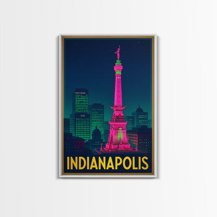 Indianapolis Indiana Travel Poster, Canvas Print, Neon Skyline Art Wall Art, Indianapolis Poster Print, Vintage Travel Print, City Art Print