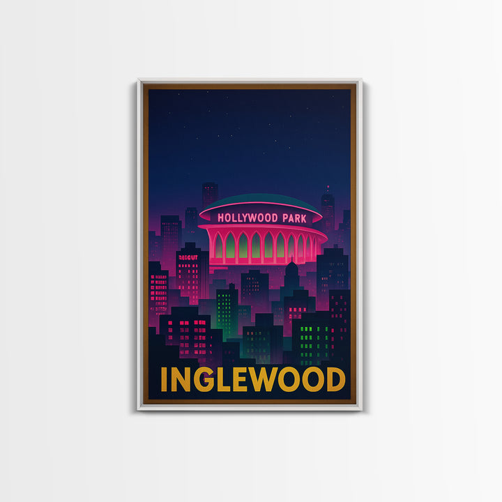 Inglewood California Travel Poster, Canvas Print, Neon Skyline Wall Art, Inglewood Wall Art, Travel Prints, Vintage City Poster, City Poster