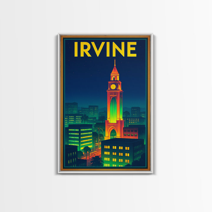 Irvine Travel Poster, Canvas Print, Retro Neon Travel Art, Irvine Art Print, Mid Century Wall Art, Vintage City Poster, Living Room Wall Art