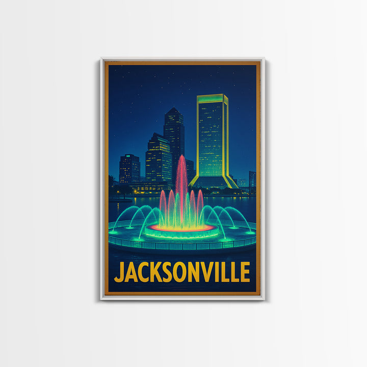 Jacksonville Florida Travel Poster, Canvas Print, Neon Skyline Art Wall Art, Jacksonville Poster Print, Vintage Travel Art, City Art Print