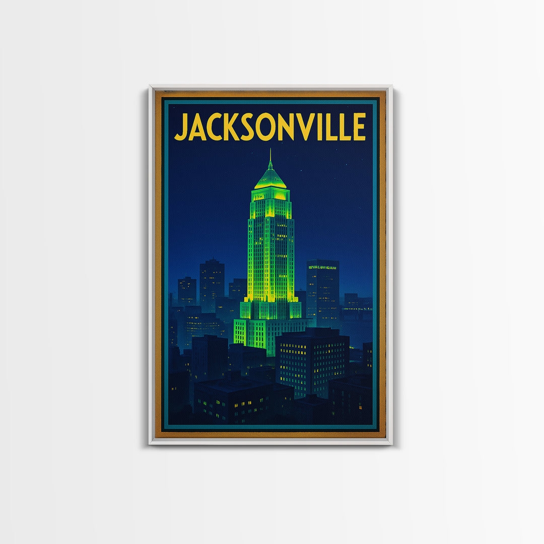 Jacksonville Travel Poster, Canvas Print, Electric Night Poster Art, Jacksonville Travel Art, Fine Art Print, Travel Poster Set