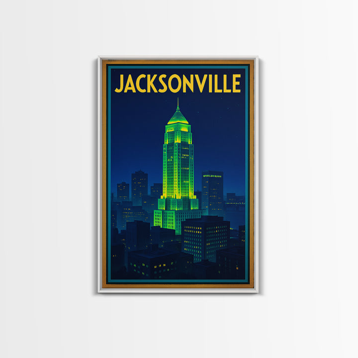 Jacksonville Travel Poster, Canvas Print, Electric Night Poster Art, Jacksonville Travel Art, Fine Art Print, Travel Poster Set