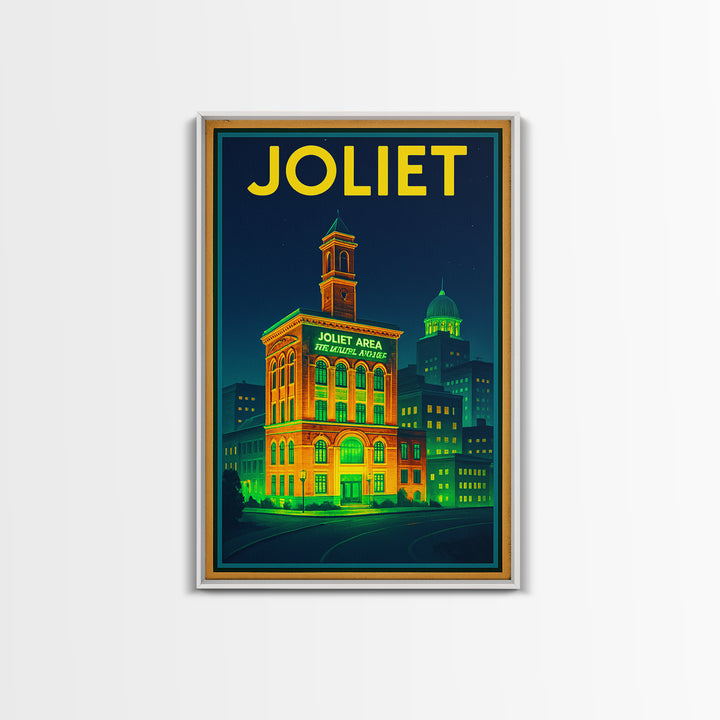 Joliet Travel Poster, Canvas Print, Electric Night Poster Art, Joliet Poster Print, Travel Wall Art, Vintage City Poster, Retro Travel Print