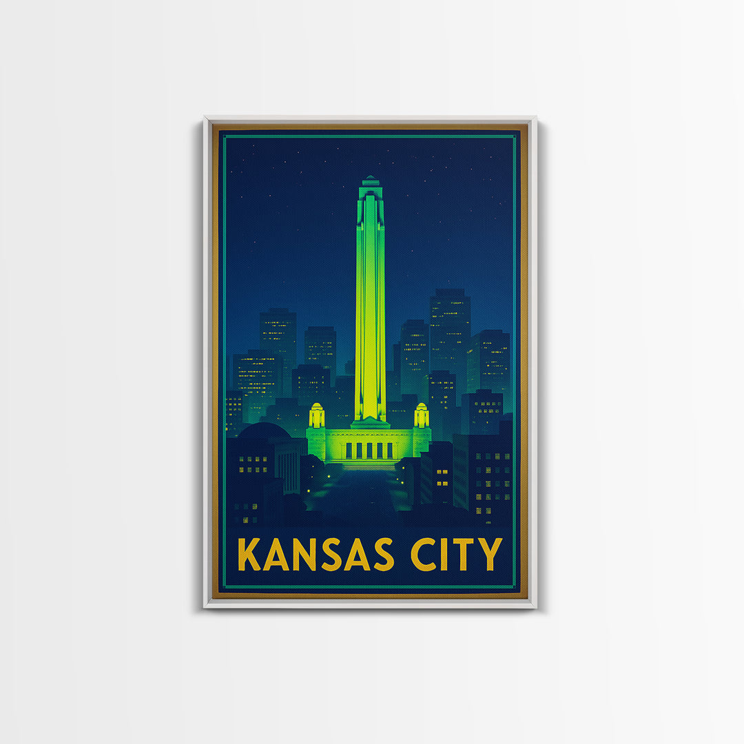 Kansas City Missouri Travel Poster, Canvas Print, Neon Cityscape Wall Art, Kansas City Travel Art, Vintage Travel Art, Vintage City Poster