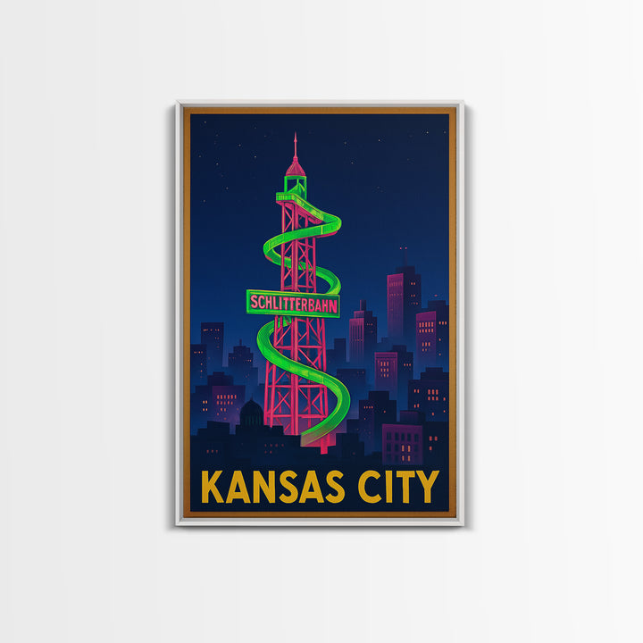 Kansas City Travel Poster, Canvas Print, Cyberpunk Style City Art, Kansas City Poster Print, Travel Wall Art, Living Room Wall Art