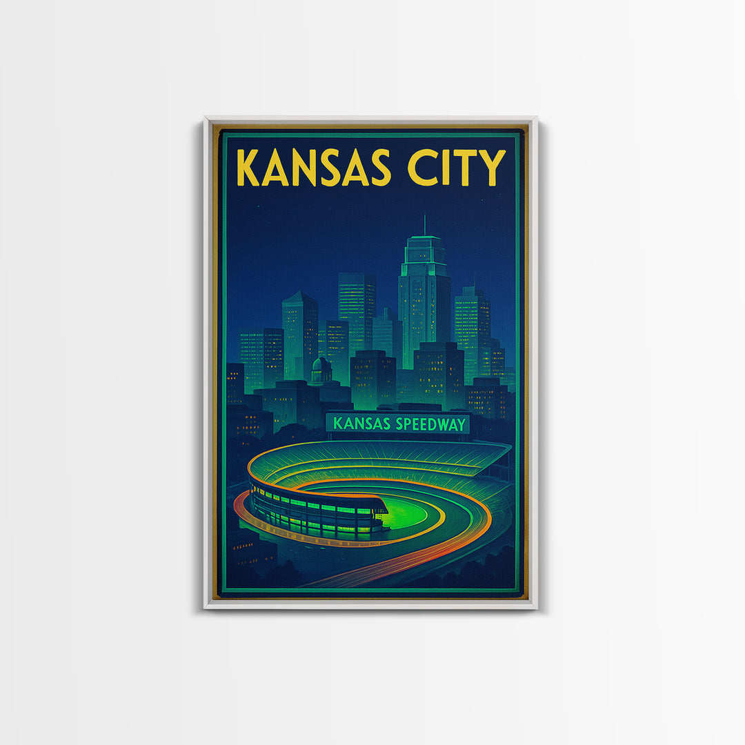 Kansas City Travel Poster, Framed Canvas Print, Cyberpunk Style City Art, Kansas City Wall Art, City Travel Prints, Fine Art Print