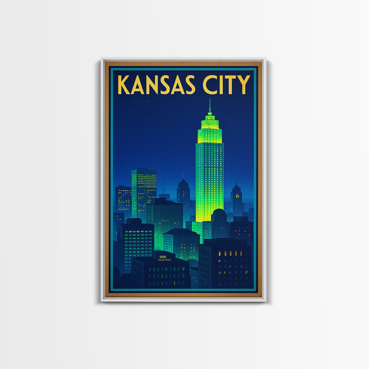 Kansas City Travel Poster, Canvas Print, Cyberpunk Style City Art, Kansas City Poster Print, City Travel Prints, Wanderlust Decor
