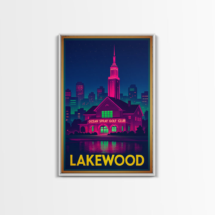 Lakewood Travel Poster, Framed Canvas Print, Cyberpunk Style City Art, Lakewood Travel Art, City Travel Prints, City Illustration
