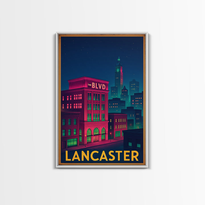 Lancaster California Travel Poster, Canvas Print, Retro Neon Travel Art, Lancaster Wall Art, Travel Art Print, Vintage City Art, Wall Art
