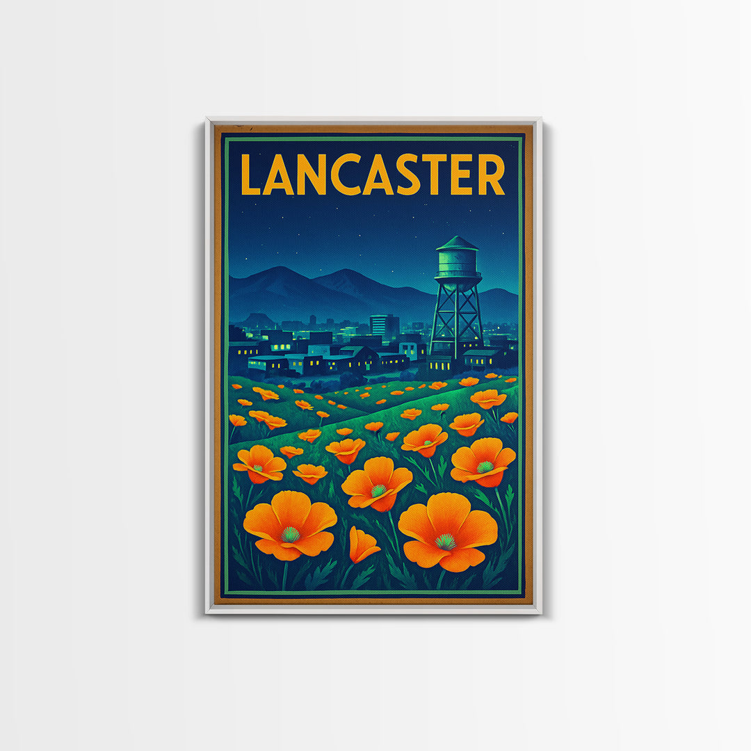 Lancaster Travel Poster, Framed Canvas Print, Electric Night Poster Art, Lancaster Art Print, Vintage City Poster, Travel Poster Set
