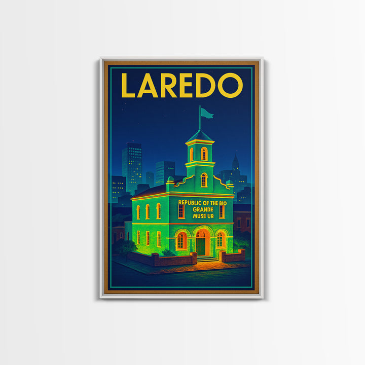 Laredo Travel Poster, Framed Canvas Print, Electric Night Poster Art, Laredo Poster Print, Modern Wall Decor, Retro Travel Print
