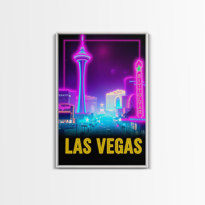 Las Vegas Travel Poster, Canvas Print, Retro Neon Travel Art, Las Vegas City Art, City Art Print, Travel Art Print, Modern Wall Decor