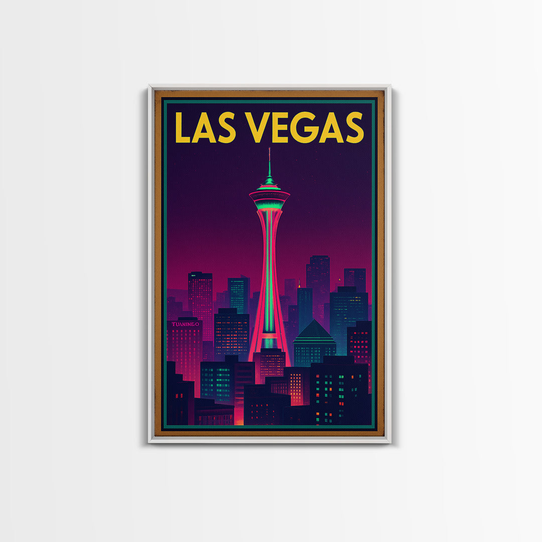 Las Vegas Travel Poster, Canvas Print, Retro Neon Travel Art, Las Vegas Wall Art, City Illustration, Eclectic Wall Decor, Home Office Decor
