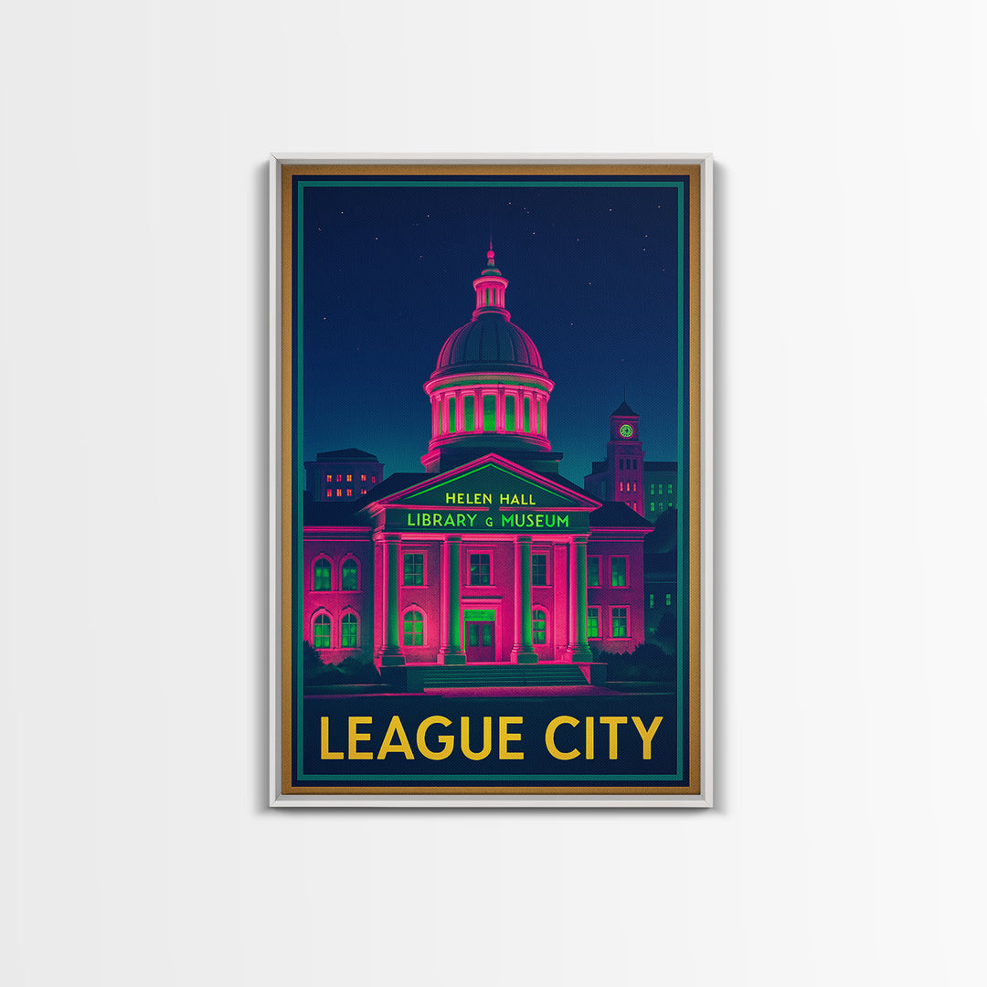 League City Texas Travel Poster, Canvas Print, Cyberpunk Style City Art, League City Art Print, Modern Wall Decor, Eclectic Wall Decor