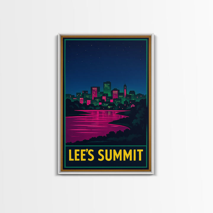 Lee'S Summit Missouri Travel Poster, Canvas Print, Neon Skyline Wall Art, Lee'S Summit Travel Art, Vintage City Art, Travel Art Print
