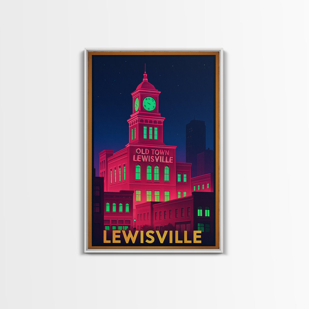 Lewisville Texas Travel Poster, Canvas Print, Cyberpunk Style City Art, Lewisville Travel Art, Modern Wall Decor, Eclectic Wall Decor