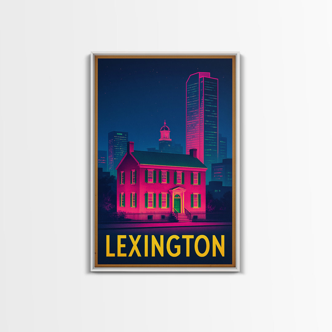 Lexington Kentucky Travel Poster, Framed Canvas Print, Electric Night Poster Art, Lexington Wall Art, Vintage City Art, Mid Century Wall Art