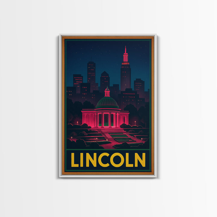 Lincoln Nebraska Travel Poster, Framed Canvas Print, Electric Night Poster Art, Lincoln Travel Art, Travel Art Print, Travel Poster Set