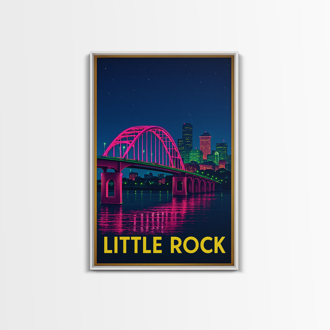 Little Rock Arkansas Travel Poster, Canvas Print, Neon Cityscape Wall Art, Little Rock Wall Art, Travel Prints, Vintage City Art, Poster Art
