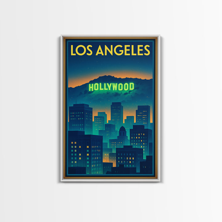 Los Angeles California Travel Poster, Canvas Print, Cyberpunk Style City Art, Los Angeles Travel Art, Retro Travel Print, Wall Decor