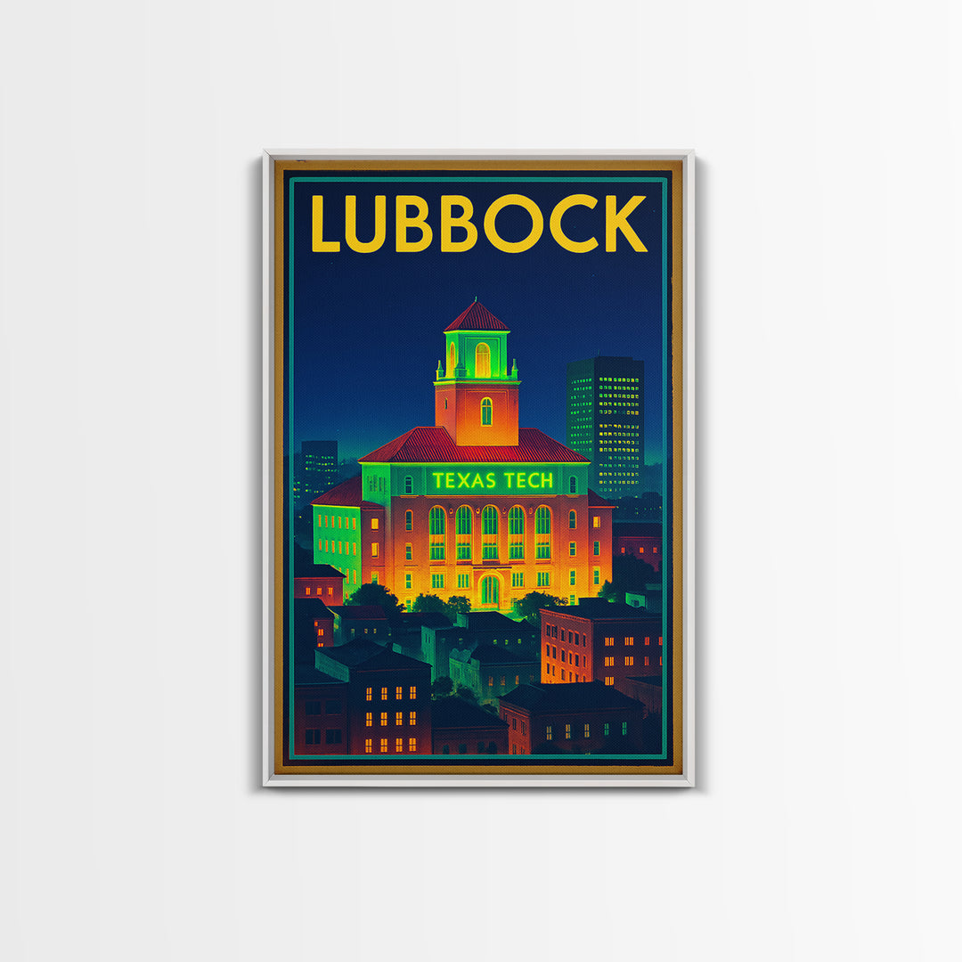 Lubbock Travel Poster, Canvas Print, Retro Neon Travel Art, Lubbock City Art, City Illustration, Wanderlust Decor, Retro Travel Print
