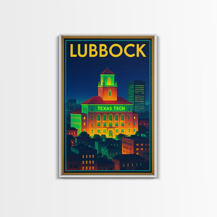 Lubbock Travel Poster, Canvas Print, Retro Neon Travel Art, Lubbock City Art, City Illustration, Wanderlust Decor, Retro Travel Print
