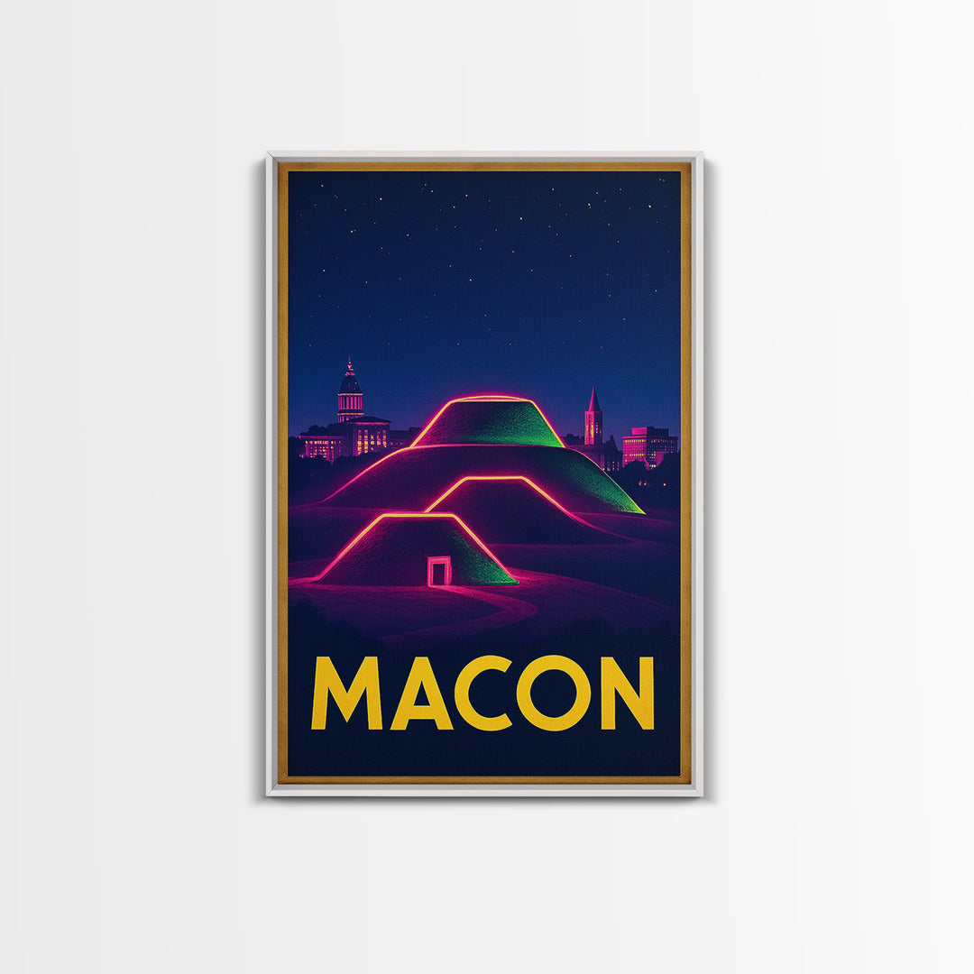 Macon Georgia Travel Poster, Canvas Print, Retro Neon Travel Art, Macon Art Print, Eclectic Wall Decor, Wanderlust Decor, Home Office Decor