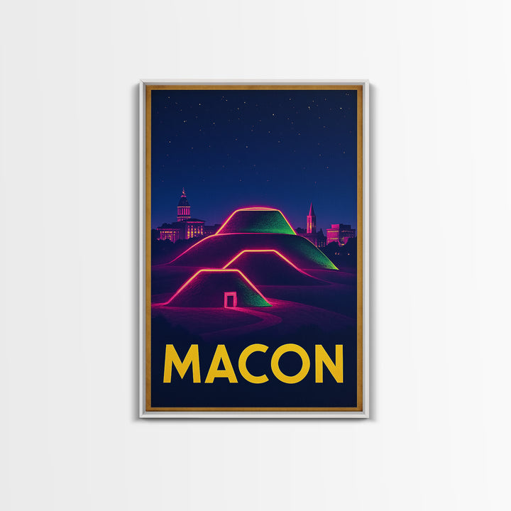 Macon Georgia Travel Poster, Canvas Print, Retro Neon Travel Art, Macon Art Print, Eclectic Wall Decor, Wanderlust Decor, Home Office Decor