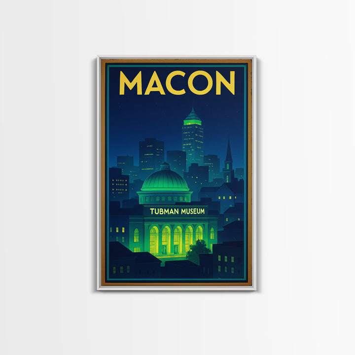 Macon Travel Poster, Framed Canvas Print, Retro Neon Travel Art, Macon Poster Print, Travel Art Print, Retro Travel Print, Travel Decor