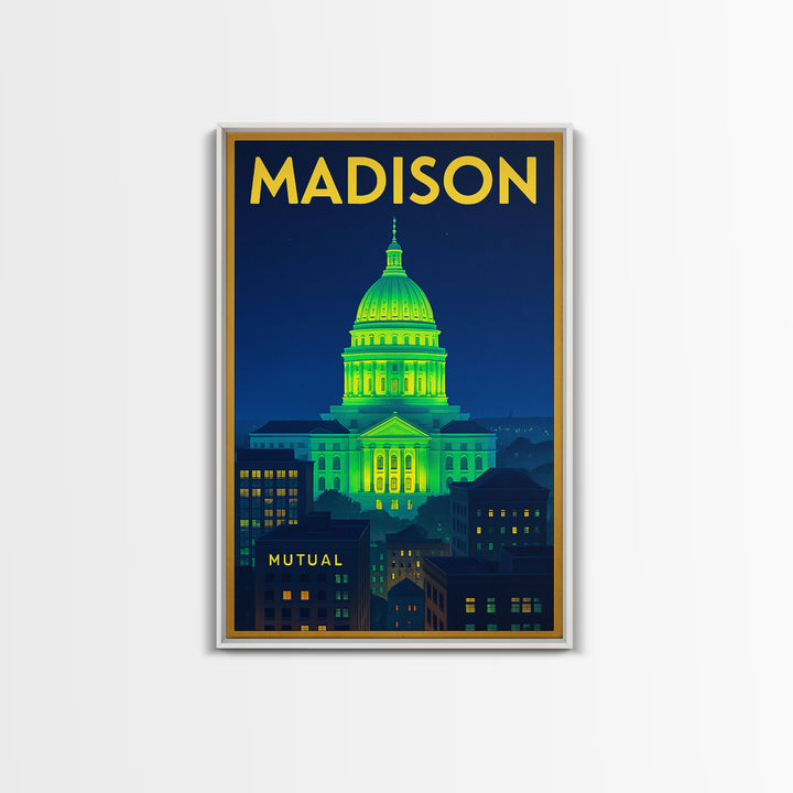 Madison Travel Poster, Framed Canvas Print, Electric Night Poster Art, Madison City Art, Travel Wall Art, Travel Wall Decor, Travel Print