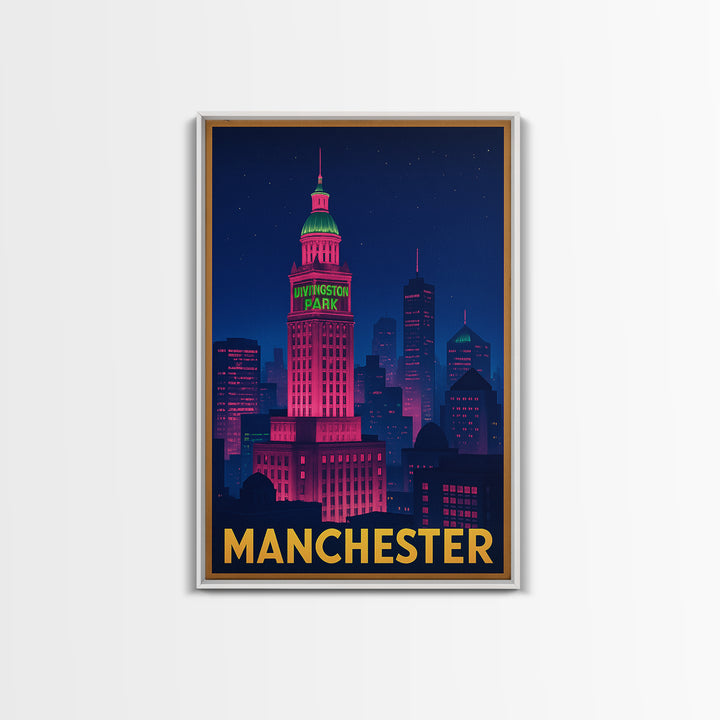 Manchester New Hampshire Travel Poster, Canvas Print, Neon Skyline Art Wall Art, Manchester Art Print, Travel Wall Art, City Travel Prints